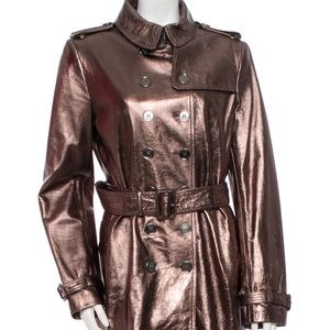 Burberry Metallic Trench Coat Bronze Silver Color Size L/XL 12 Lambskin